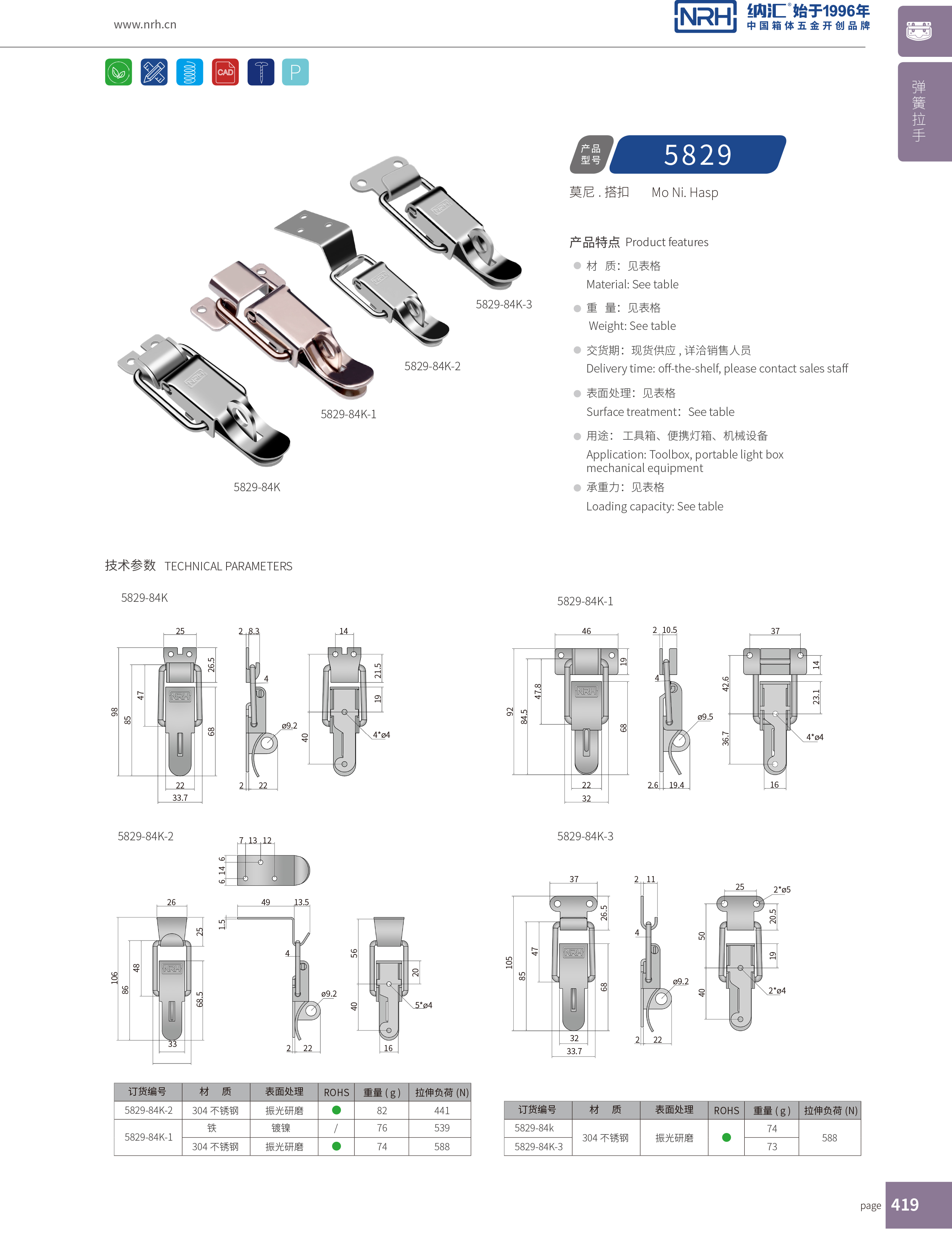 特殊搭扣5829-84k發(fā)電機箱扣_不銹鋼鎖扣_NRH器材箱箱扣