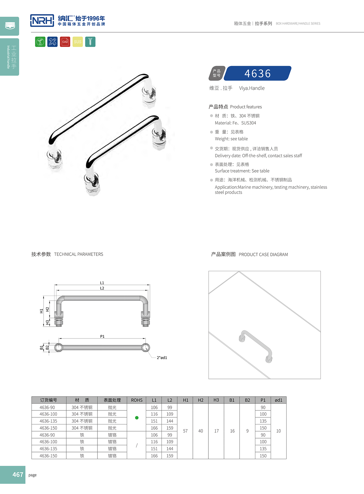 納匯/NRH 4636-135 冷柜門(mén)拉手