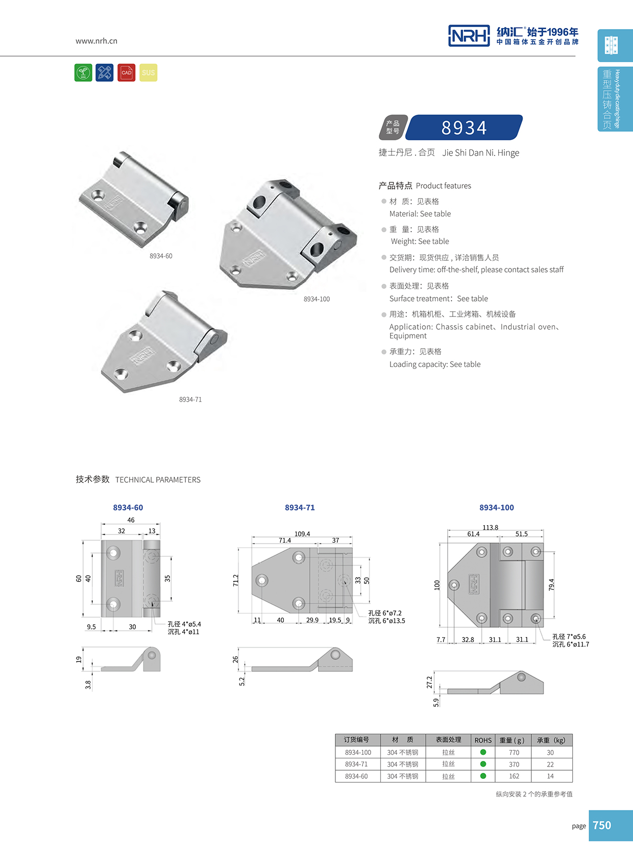  納匯/NRH 8934-71 鋼琴長合頁