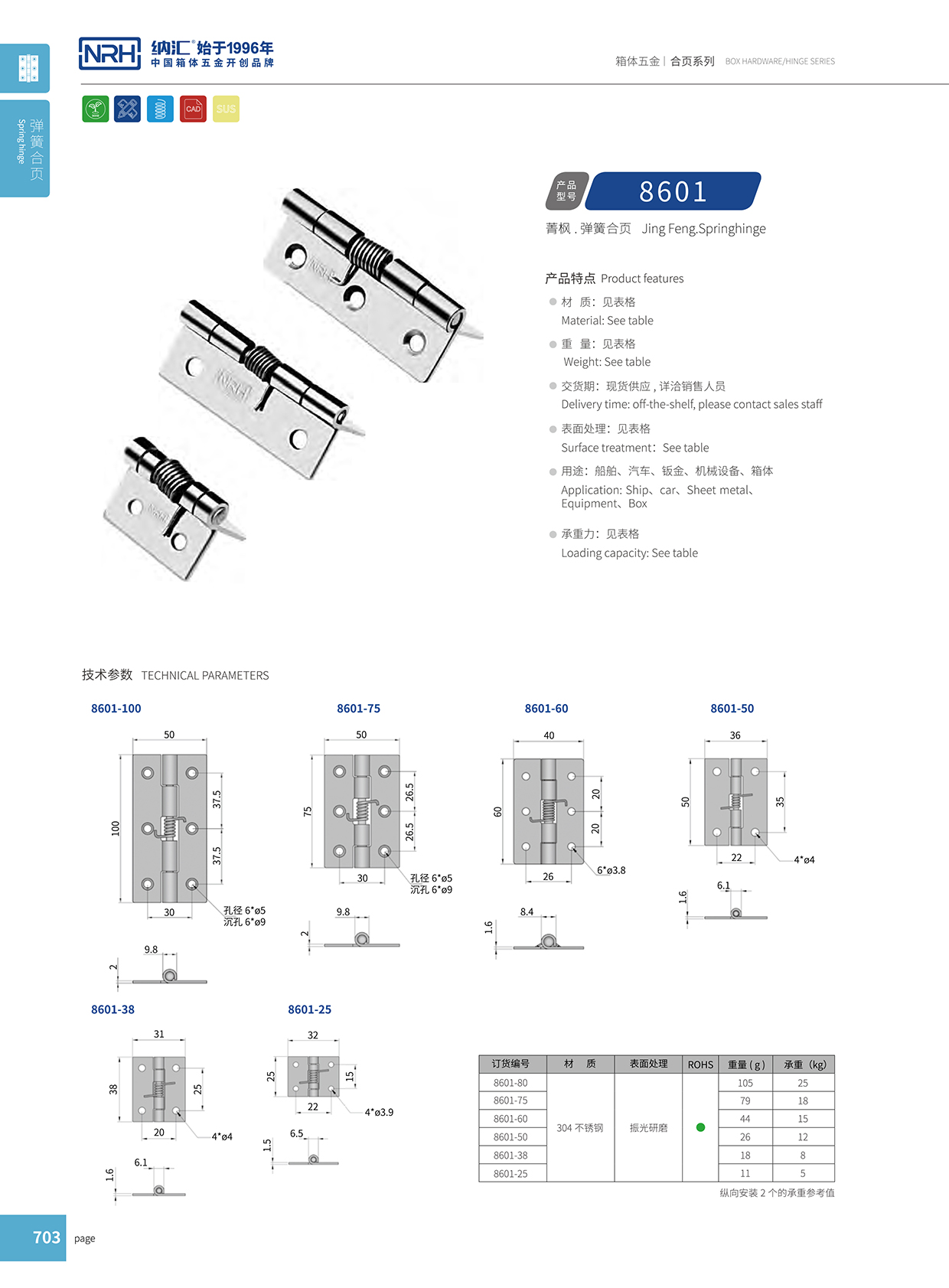 納匯/NRH 8601-50 設(shè)備箱合頁