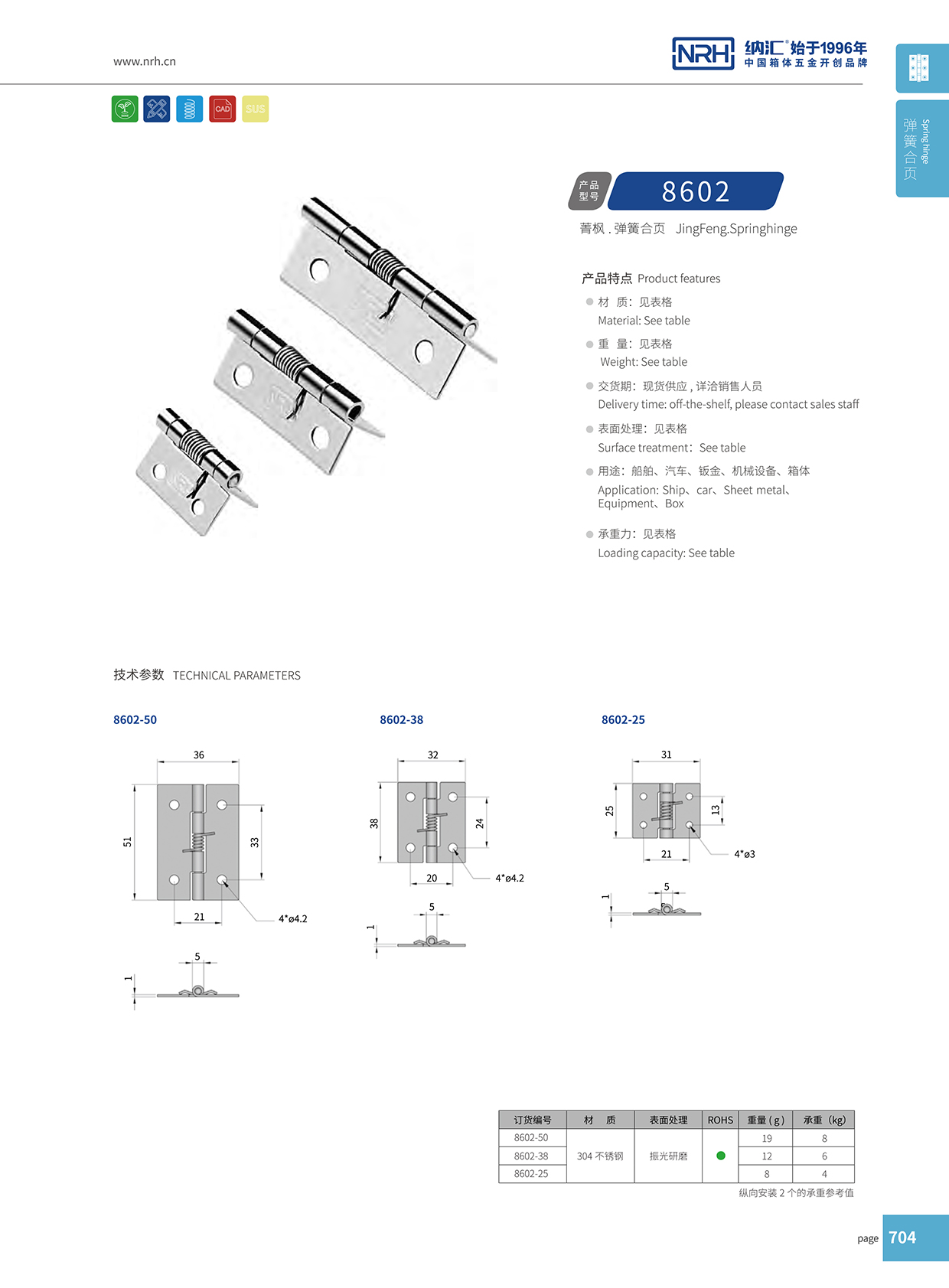 納匯/NRH 8602-38 采樣取樣冷藏合頁