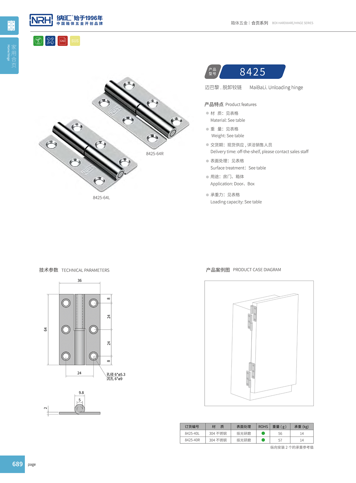 納匯/NRH 8425-40R 工業(yè)烤箱合頁